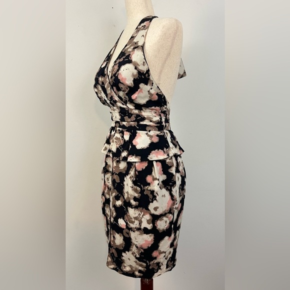 Mcginn 'Halter Dress Women’s Sz 4 Black Abstract Floral 100% Silk Wedding Guest - Picture 3 of 9